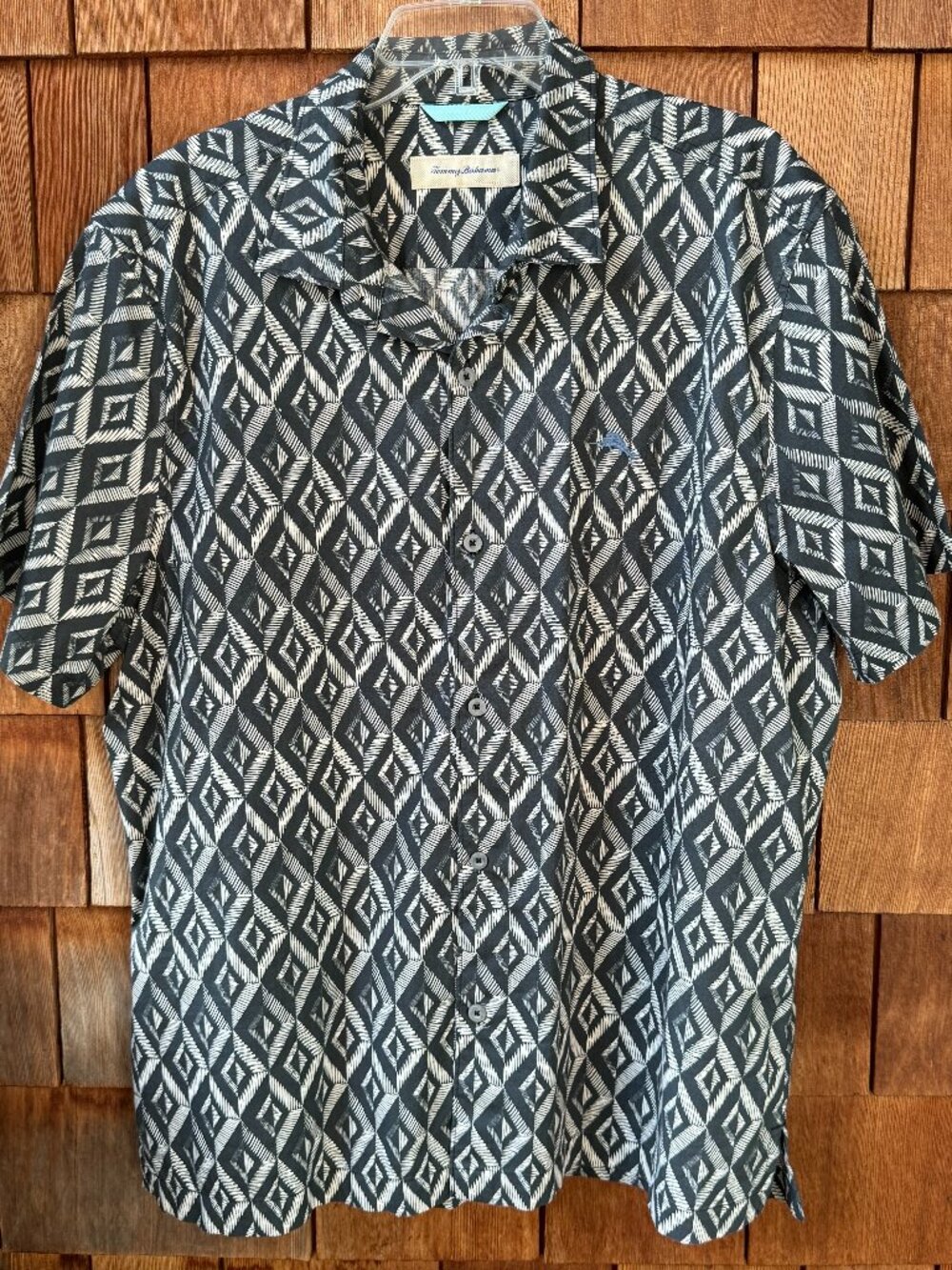 NWOT Tommy Bahama Gray Geometric Print Short Sleeve Camp Shirt in Men's X-Large